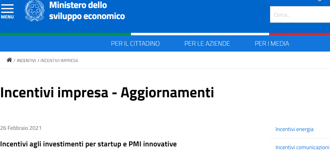 INCENTIVI IMPRESA – AGGIORNAMENTI