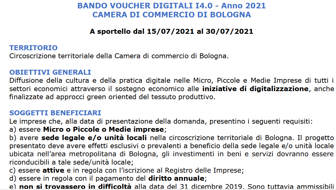 BANDO VOUCHER DIGITALI I4.0 – Anno 2021